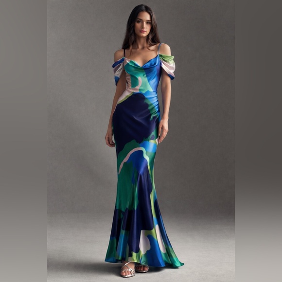 Anthropologie Dresses & Skirts - Anthropologie BL-nk Painterly Off-Shoulder Slip Dress Wedding Guest Prom | M